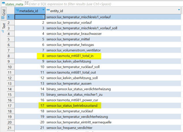states_meta Tabelle in Home Assistant