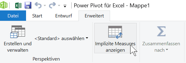 Implizites Measure anzeigen in Excel Power Pivot